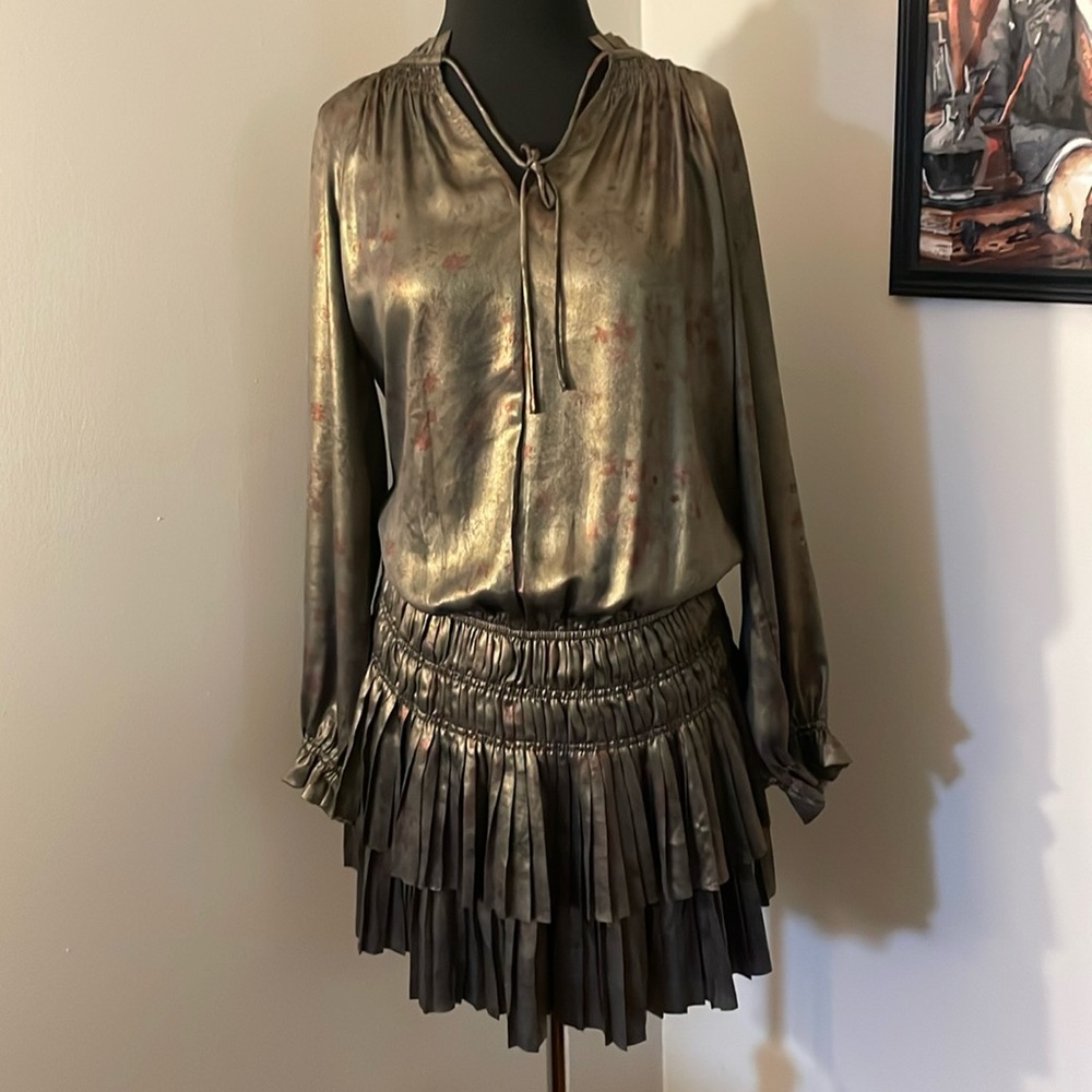 Current Air Metallic Dress in Gold and Brown